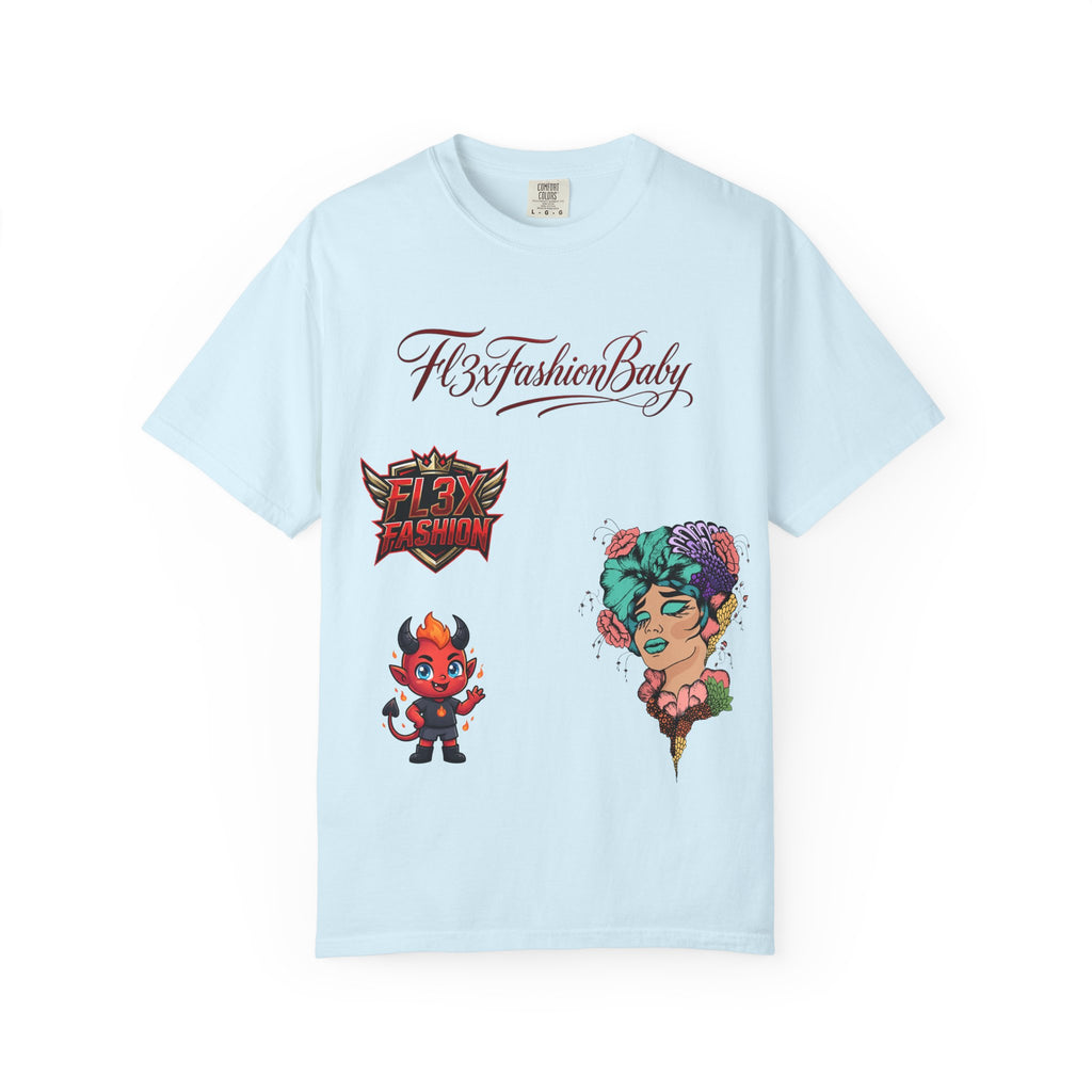 Artistic Floral Portrait T-Shirt — 'Fl3xFashionBaby' Graphic Tee