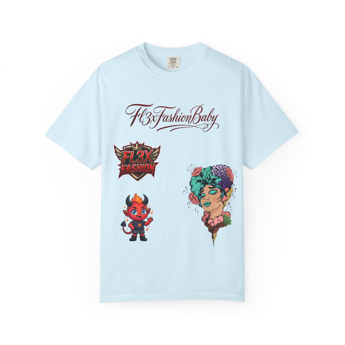 Artistic Floral Portrait T-Shirt — 'Fl3xFashionBaby' Graphic Tee