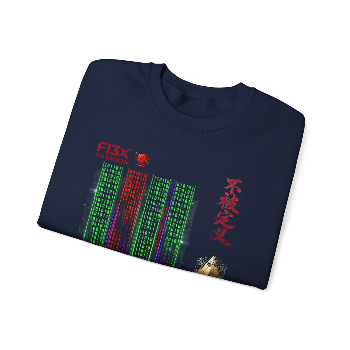 Crewneck Sweatshirt — Cyber Tokyo Graphic with Kanji & Matrix Cityscape