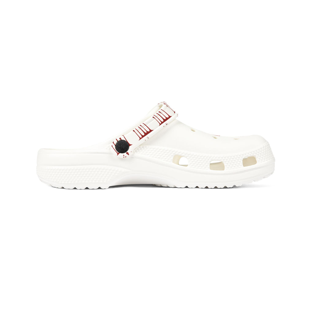 Rubber Clogs — White EVA Foam Shoes with Red '17' & Patterned Strap