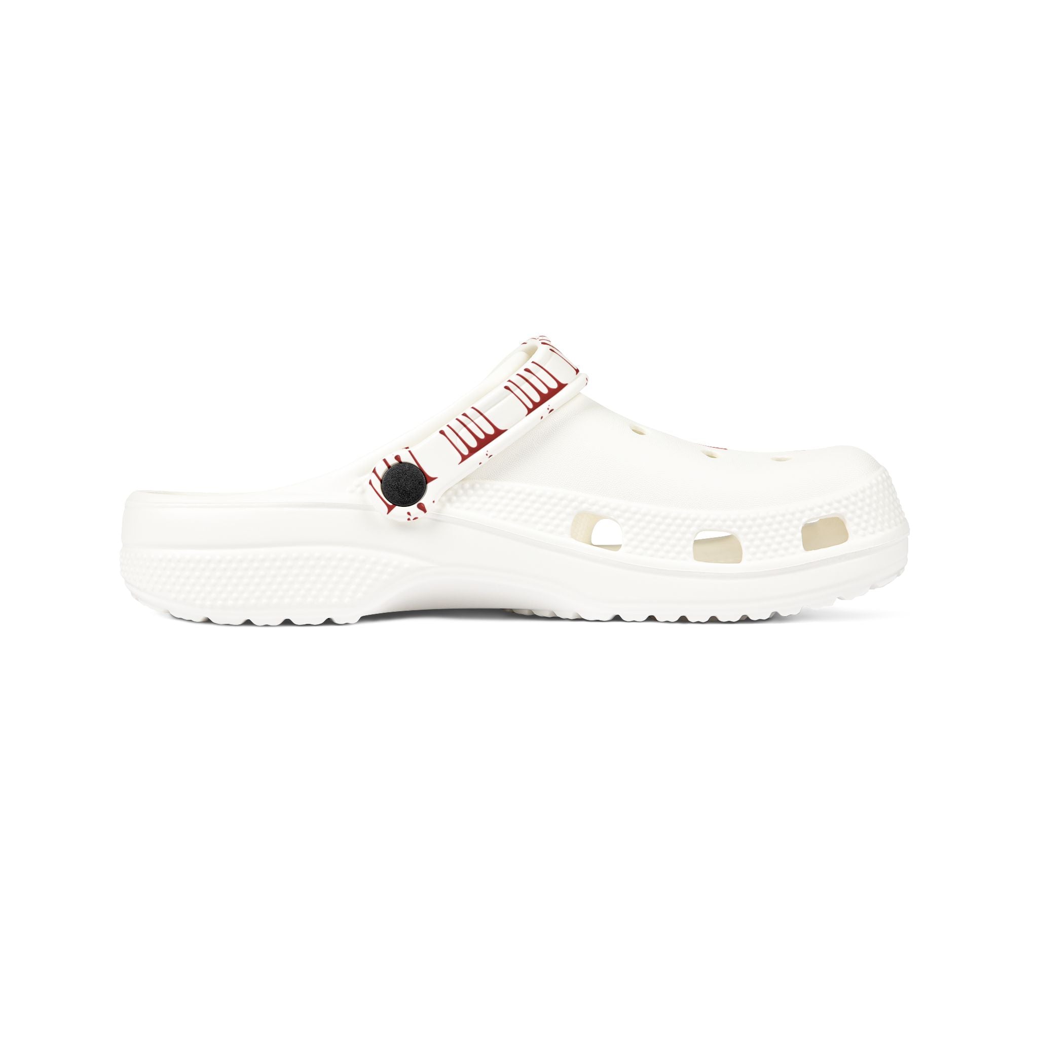 Rubber Clogs — White EVA Foam Shoes with Red '17' & Patterned Strap