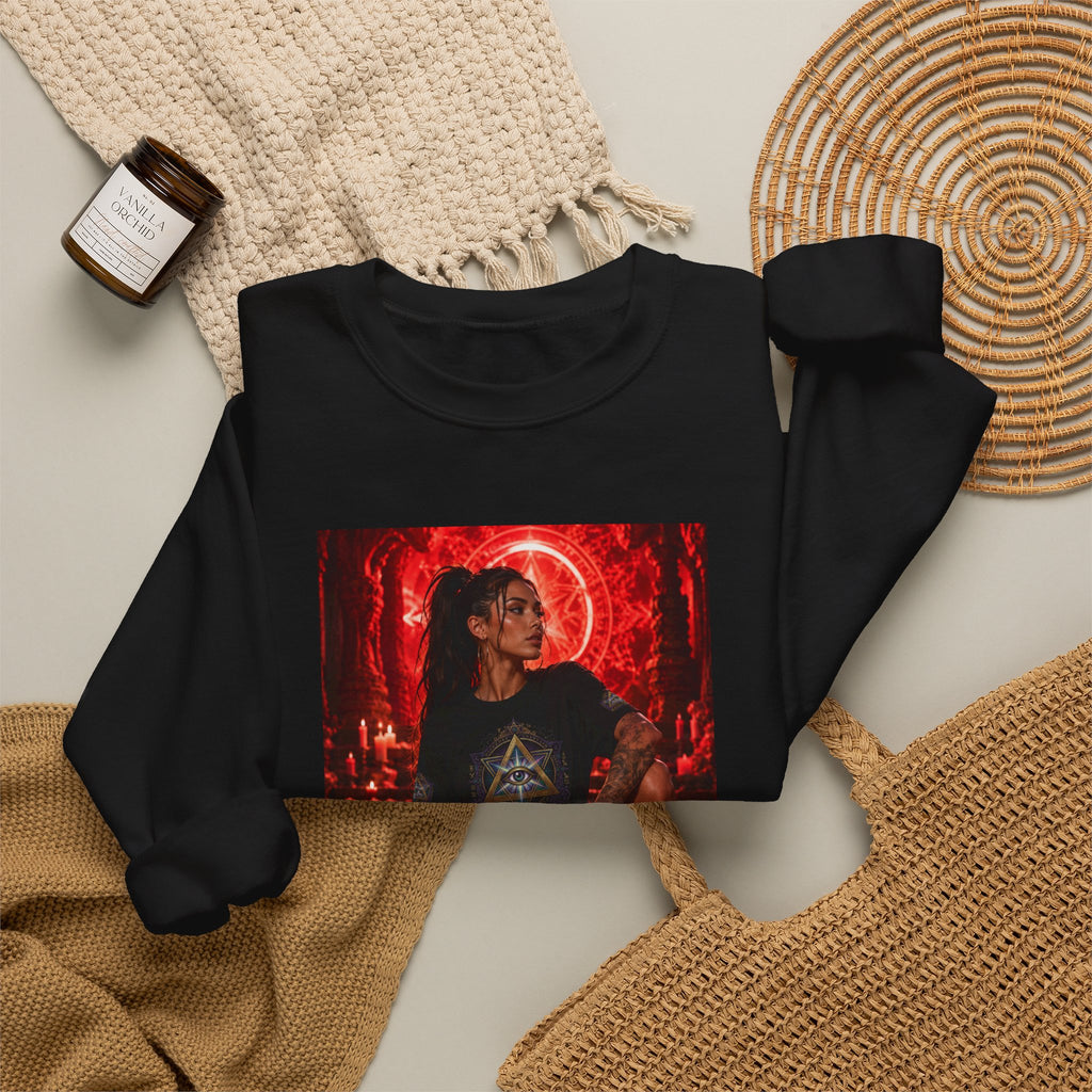 Crewneck Sweatshirt — Gothic Red Neon Angel Photo Print