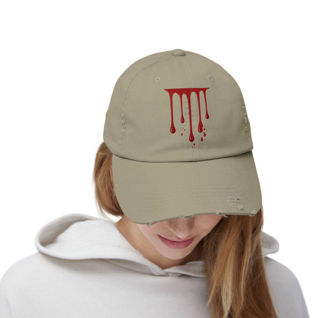 Distressed Black Cap with Red Drip Graphic – Gothic Blood Drip Hat