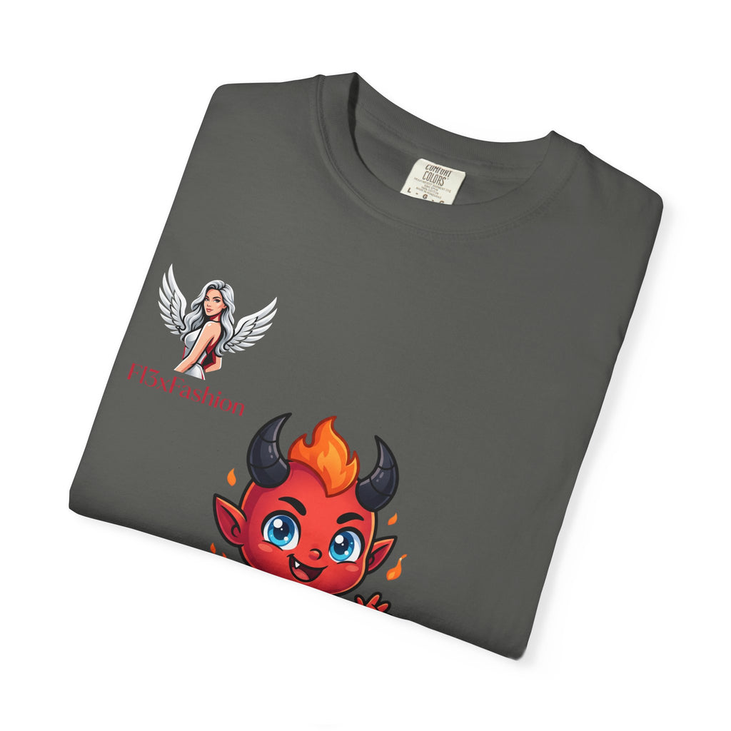 Devil Cartoon Graphic T-Shirt — Fiery Cute Demon Design