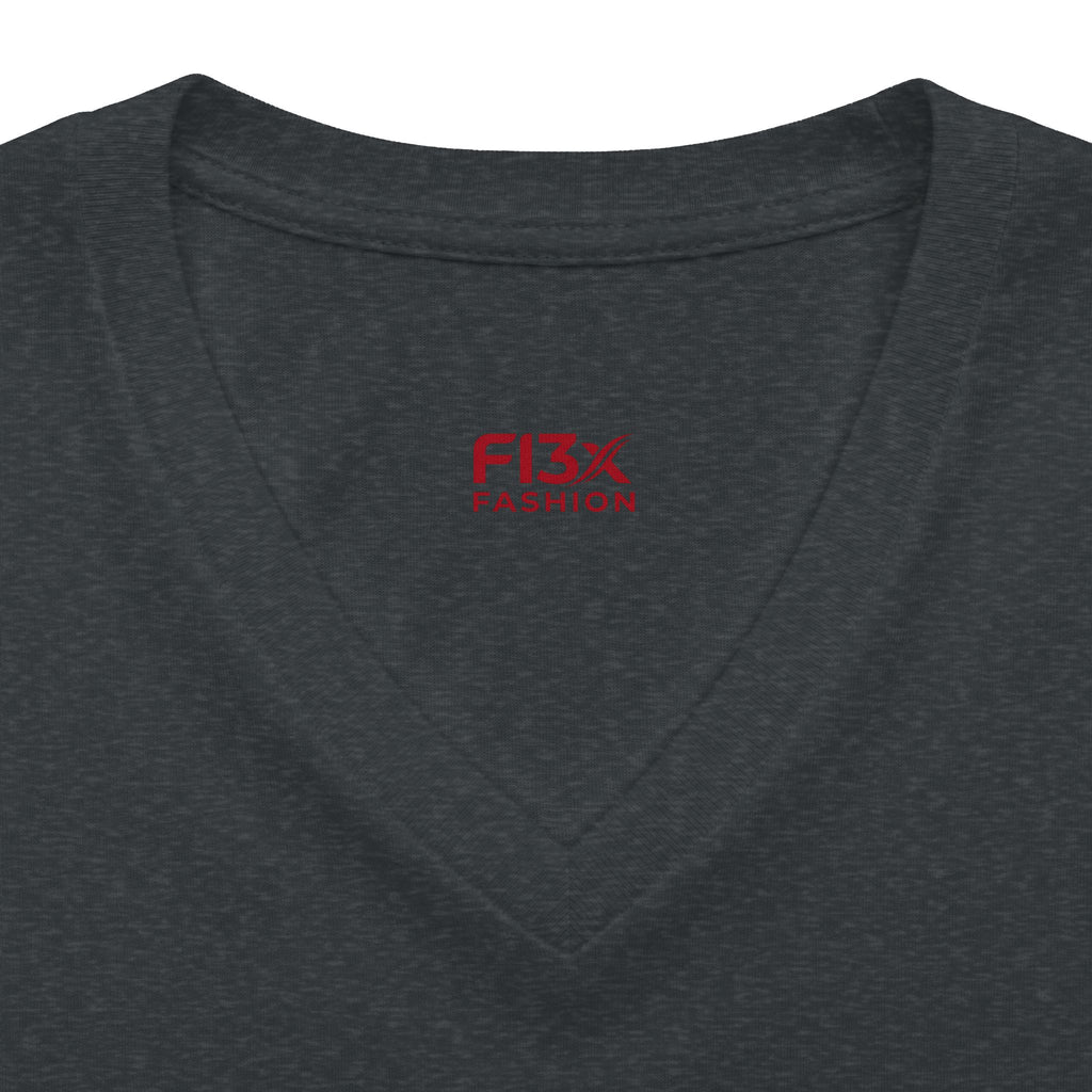 Women's V-Neck Tee — 'F13x Fashion' Floral Logo & Devil Graphic