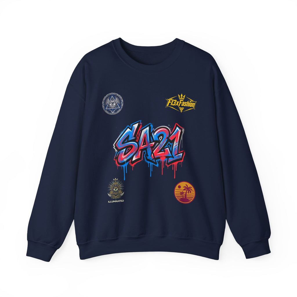 Graffiti 'SA21' Crewneck Sweatshirt – Urban Streetwear Graphic Pullover
