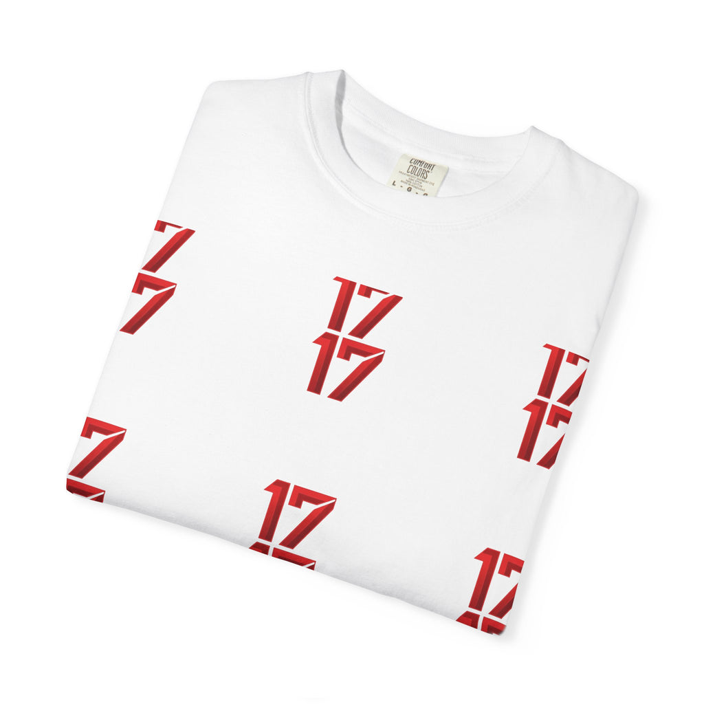 17 Pattern Graphic T-Shirt — Repeating Red Logo Tee