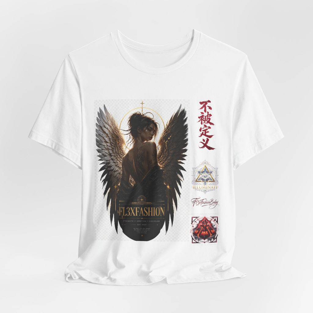 Angel Wings Graphic Tee — '不被定义' Asian-Inspired Dark Angel T-Shirt