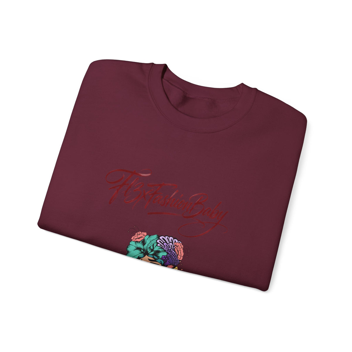 Crewneck Sweatshirt — Floral Femme Portrait “FitFashionBaby” Graphic