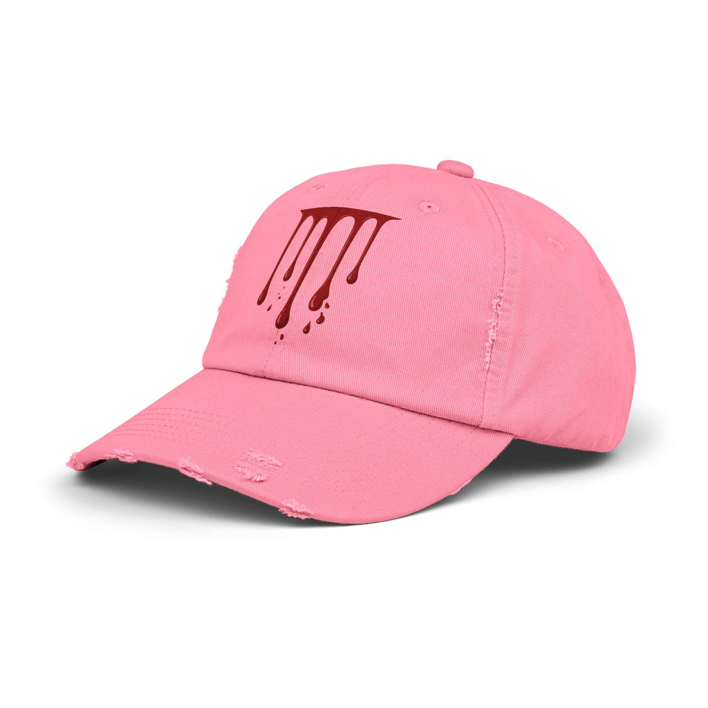 Distressed Black Cap with Red Drip Graphic – Gothic Blood Drip Hat