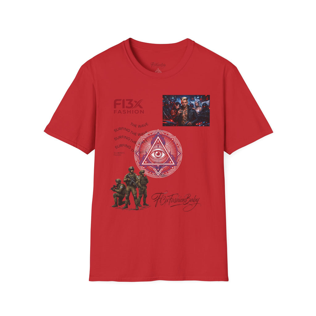 Graphic T-Shirt — F13X Fashion Collage Tee (Surfing Wave & Retro Crew)