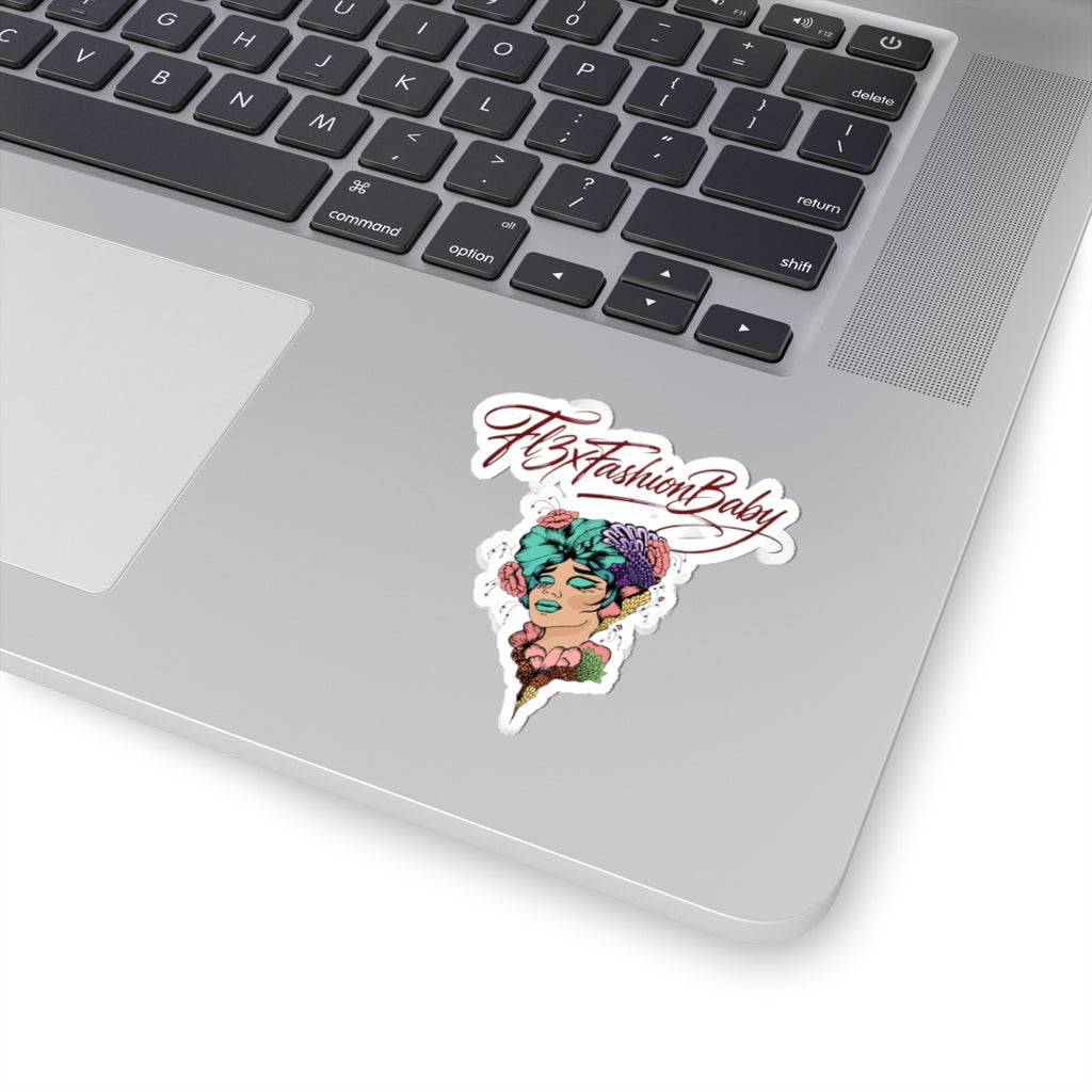 Kiss-Cut Sticker — 'FBxFashionBaby' Floral Portrait Laptop Decal