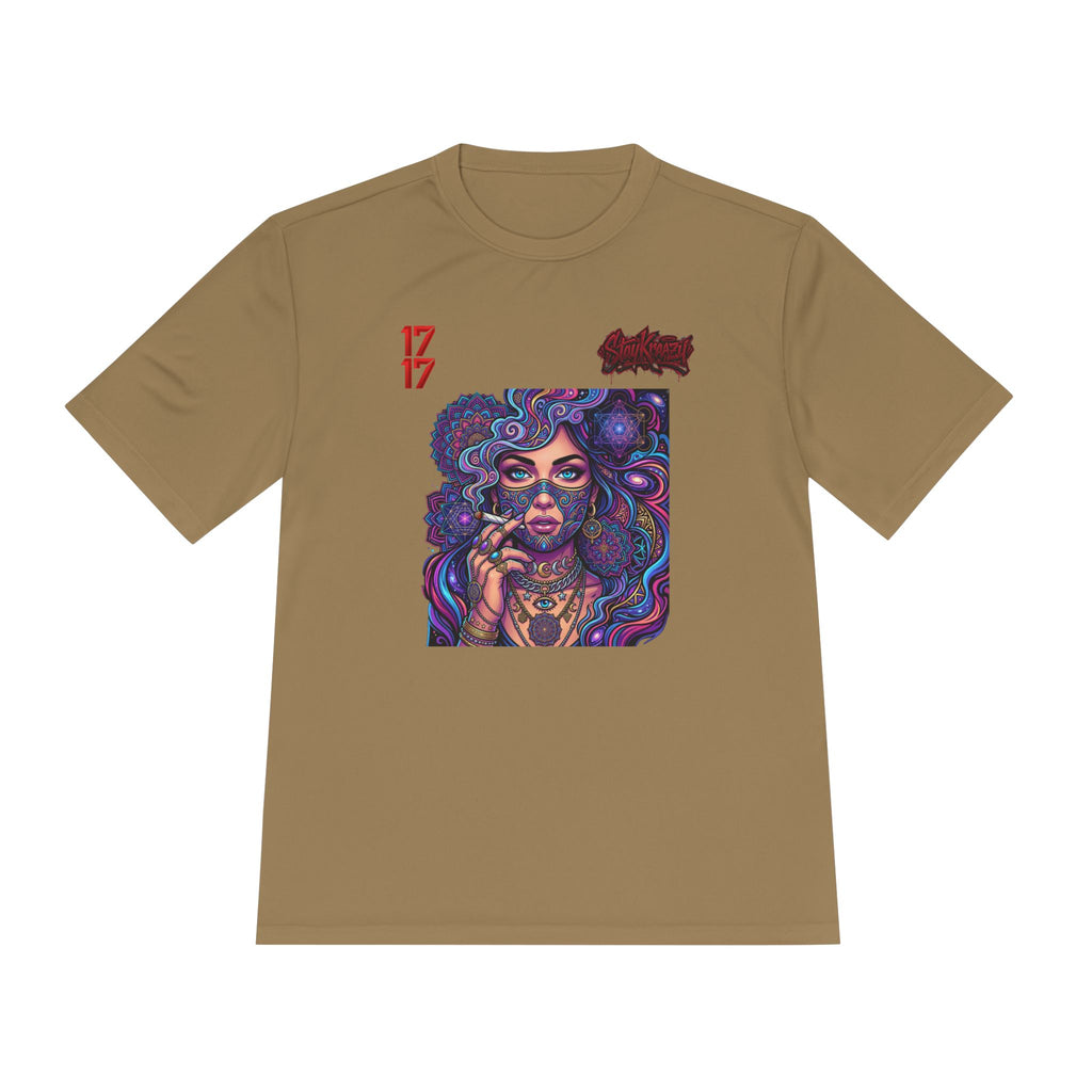 Psychedelic Woman Graphic Tee — Retro Cosmic Portrait Moisture‑Wicking Shirt
