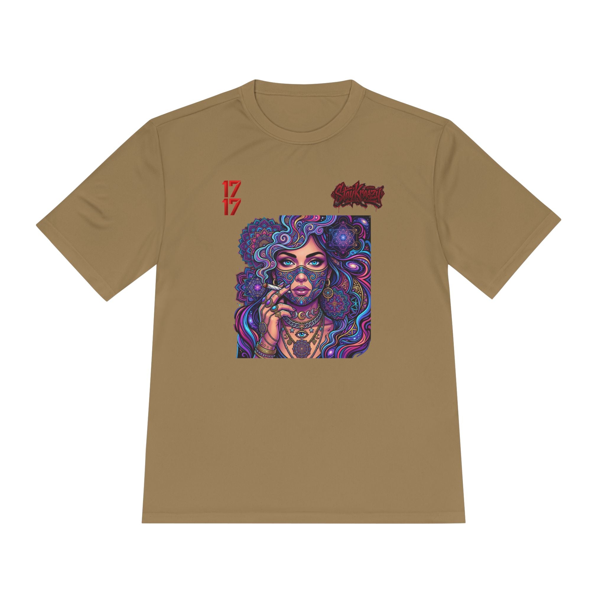 Psychedelic Woman Graphic Tee — Retro Cosmic Portrait Moisture‑Wicking Shirt