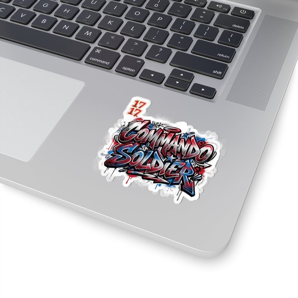 Commando Soldier Graffiti Sticker — Red, White & Blue Urban Vinyl Kiss-Cut