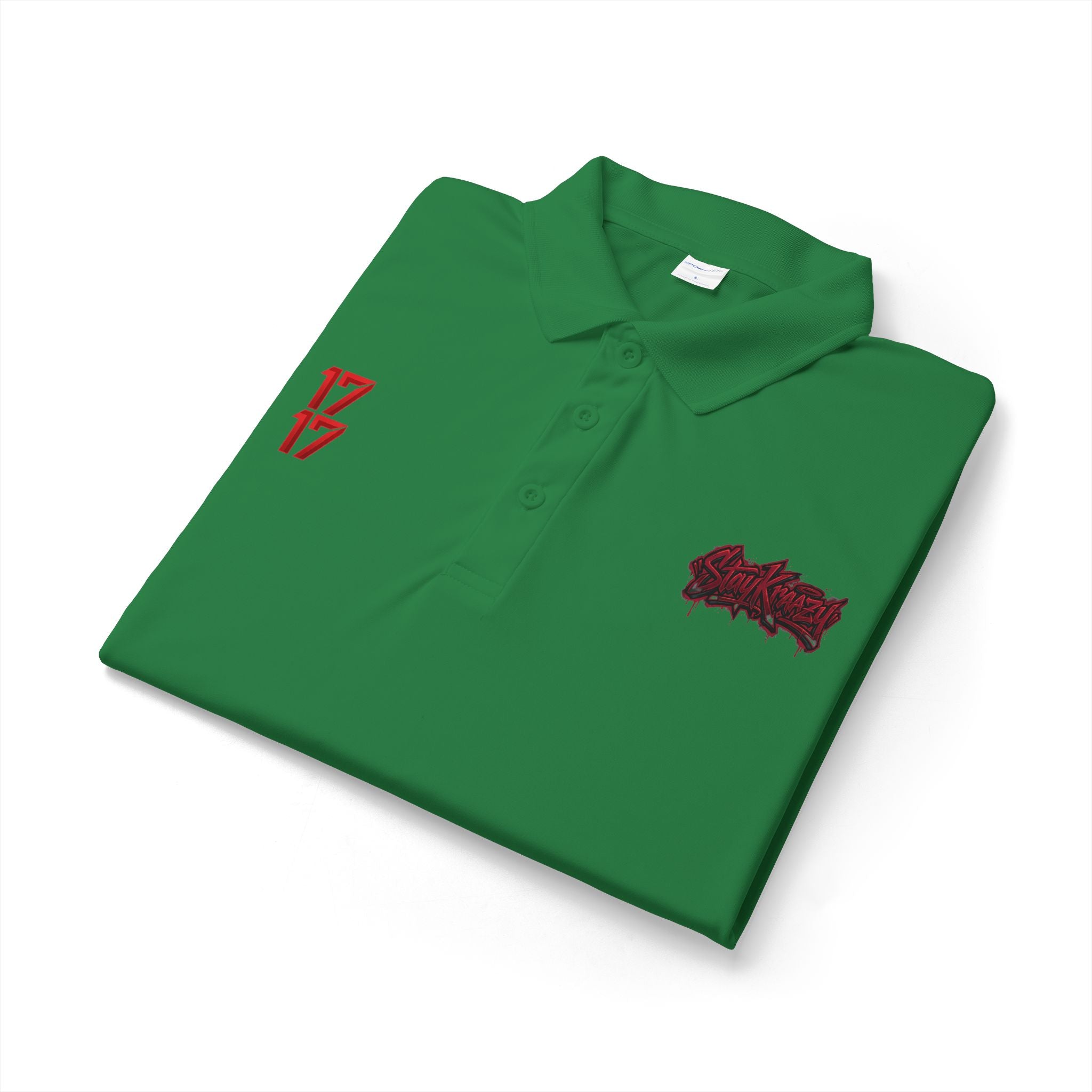 White Polo Shirt with Red '17' and Grunge Logo – Athletic Team Polo