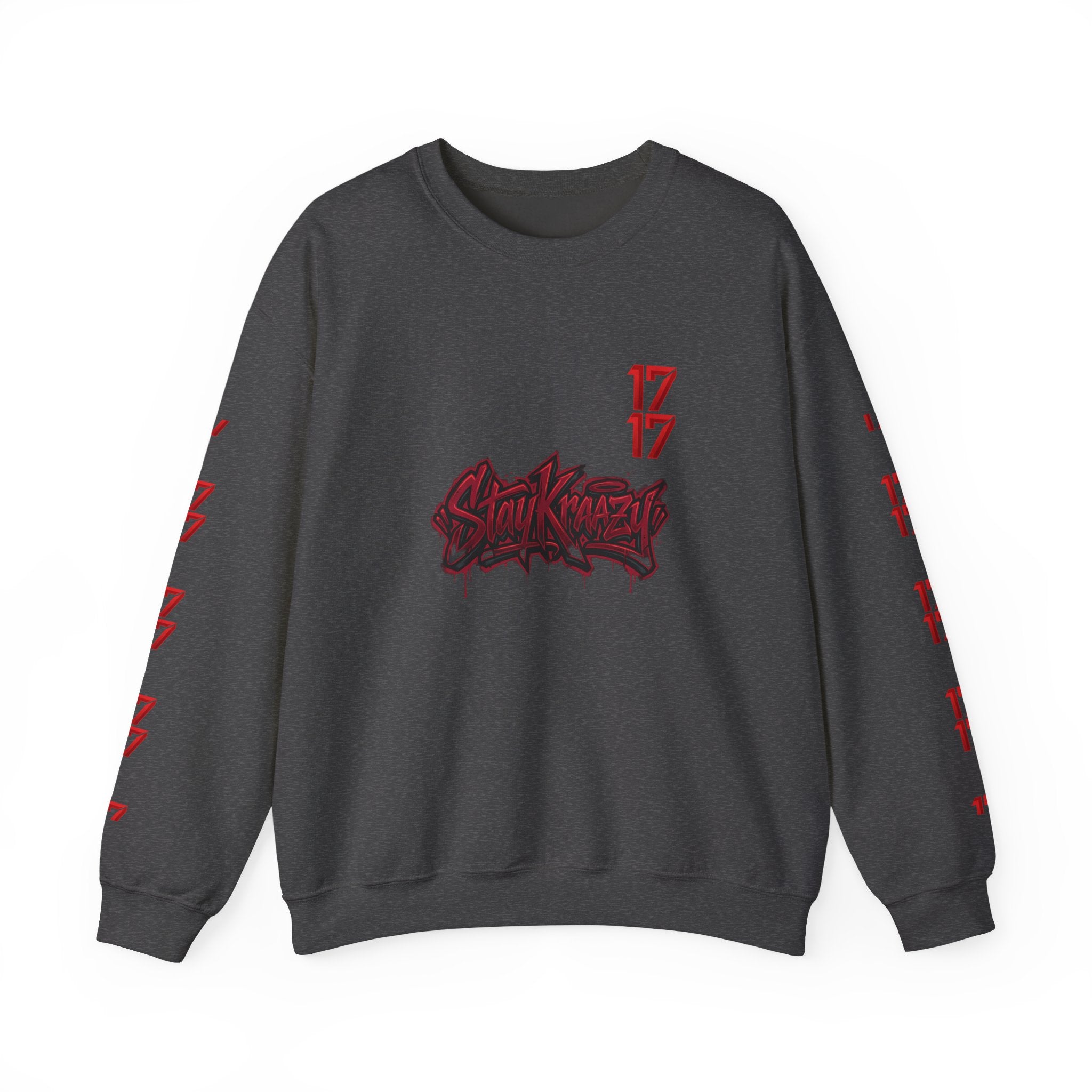 Streetwear Crewneck Sweatshirt — Graffiti 'Stay Krazy' Design with 17/17 Sleeve Accents