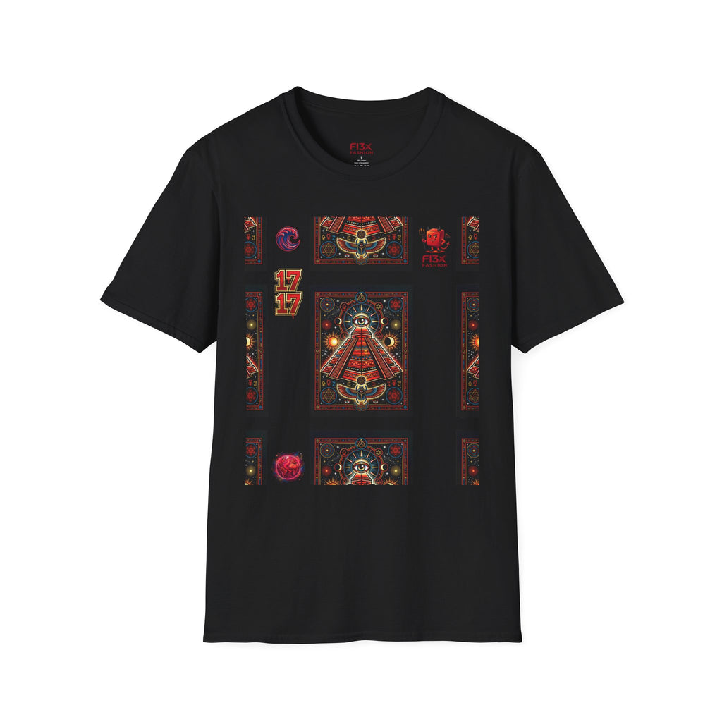 T-Shirt — Retro Cosmic Tarot Graphic with '17' Mystic Symbols