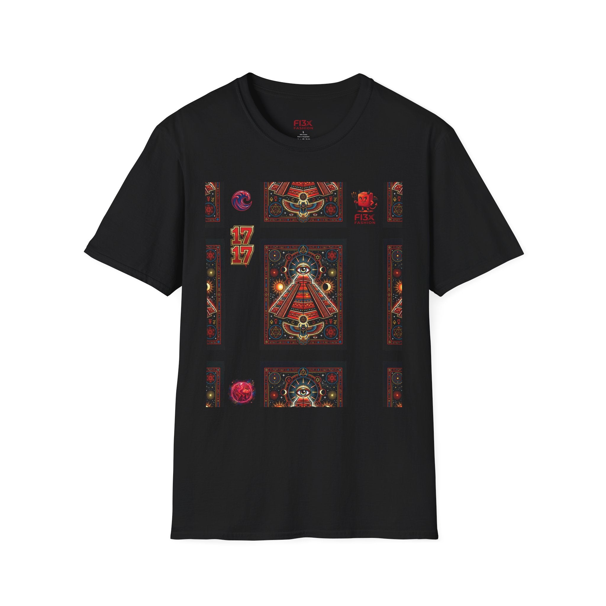 T-Shirt — Retro Cosmic Tarot Graphic with '17' Mystic Symbols