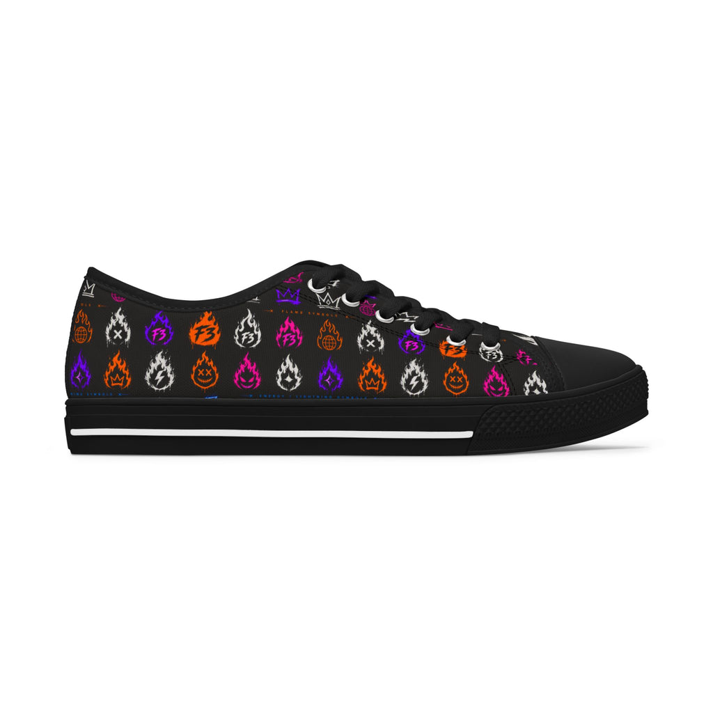 Women's Low Top Sneakers — Colorful Flaming Teardrop Pattern on Black