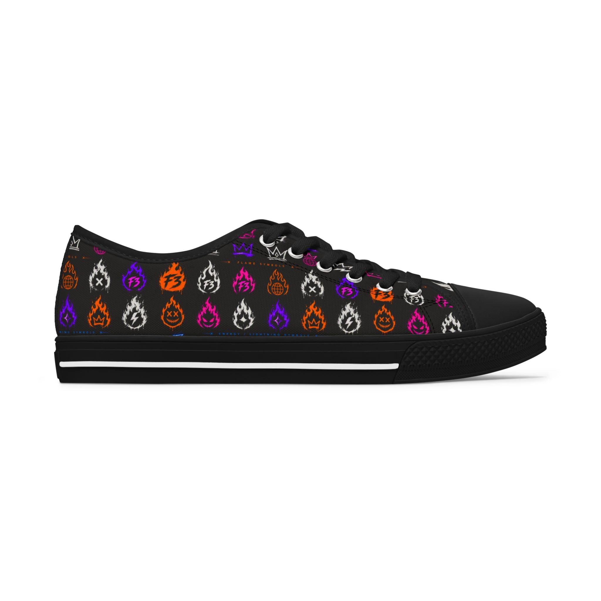 Women's Low Top Sneakers — Colorful Flaming Teardrop Pattern on Black