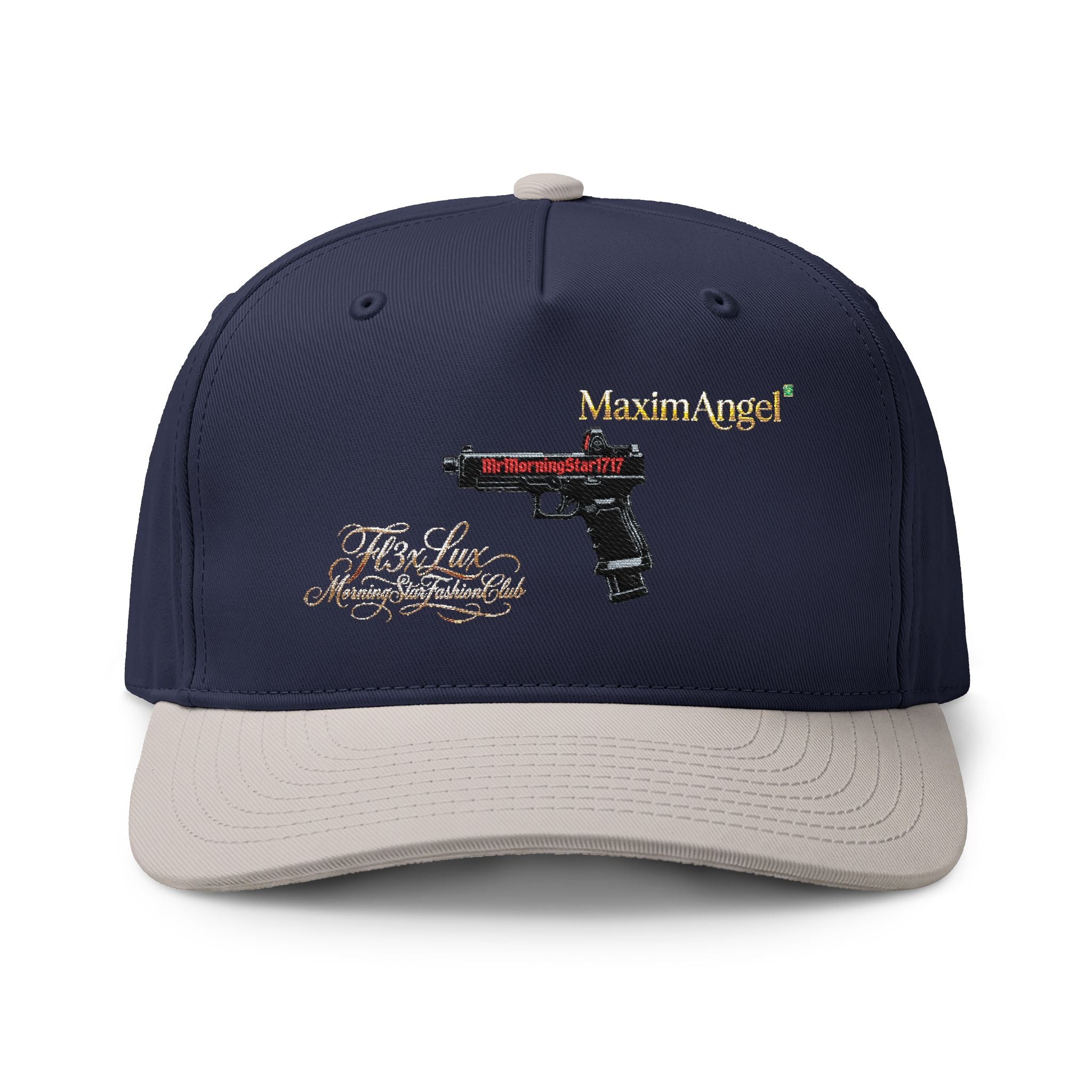 Two-Tone Cap — Embroidered Handgun Graphic "Marine Angel" Trucker Hat