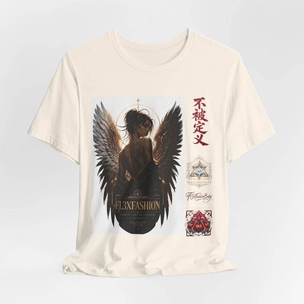 Angel Wings Graphic Tee — '不被定义' Asian-Inspired Dark Angel T-Shirt