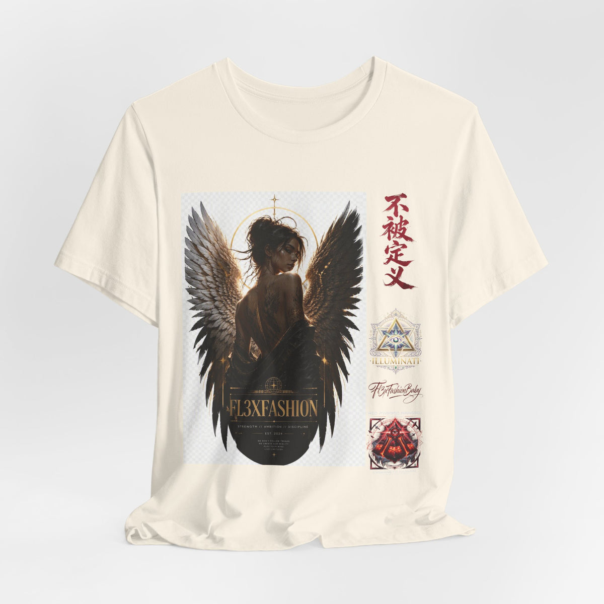 Angel Wings Graphic Tee — '不被定义' Asian-Inspired Dark Angel T-Shirt