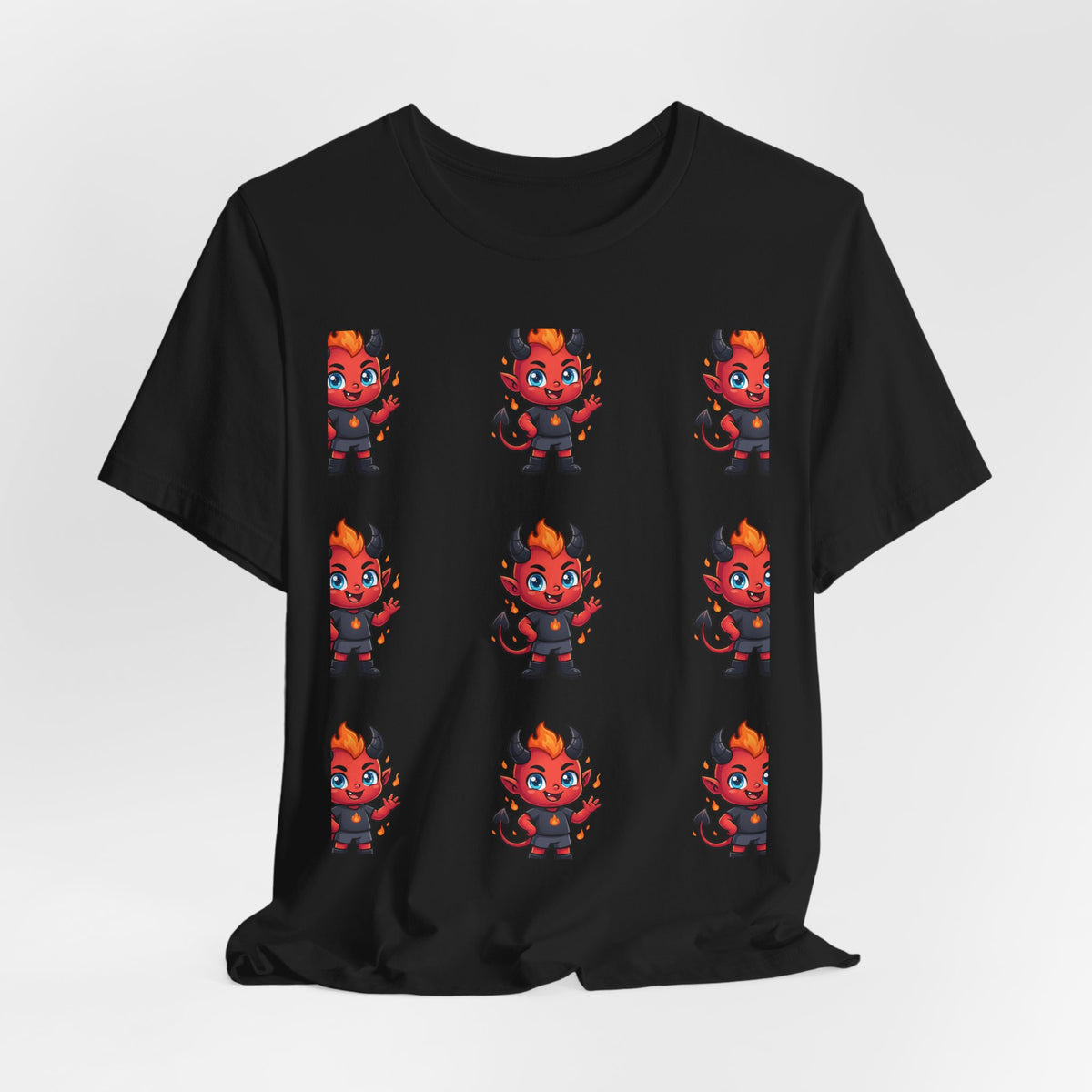 Cute Red Devil Pattern Tee — Kawaii Devil Graphic T-Shirt