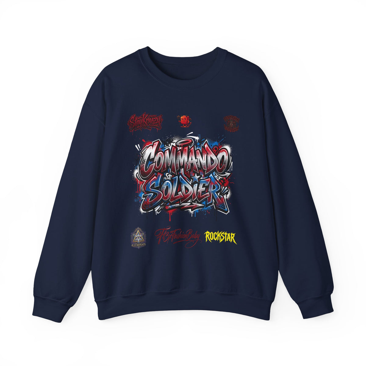 Commando Soldier Graffiti Crewneck Sweatshirt — Military Streetwear Graphic Sweatshirt