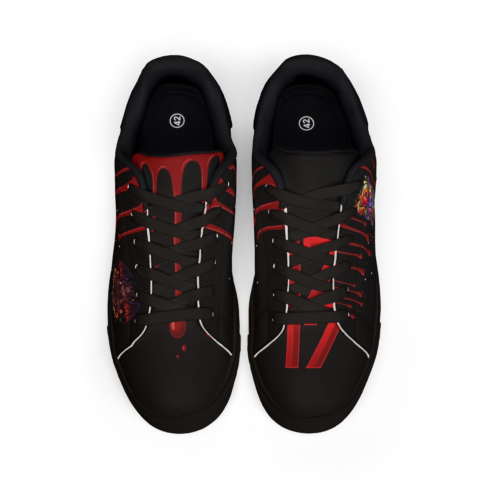 Low-Top Sneakers — Black Red Drip Graphic Leather Trainers