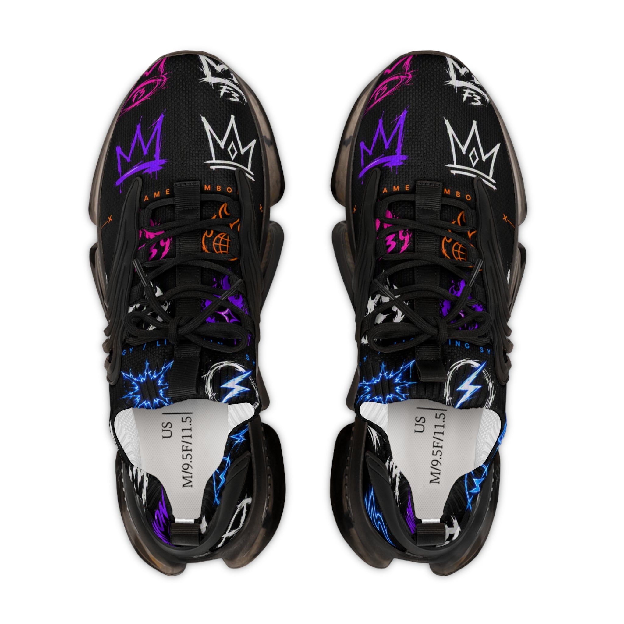 Men's Mesh Sneakers — Streetwear Graffiti Crown Print Athletic Shoes
