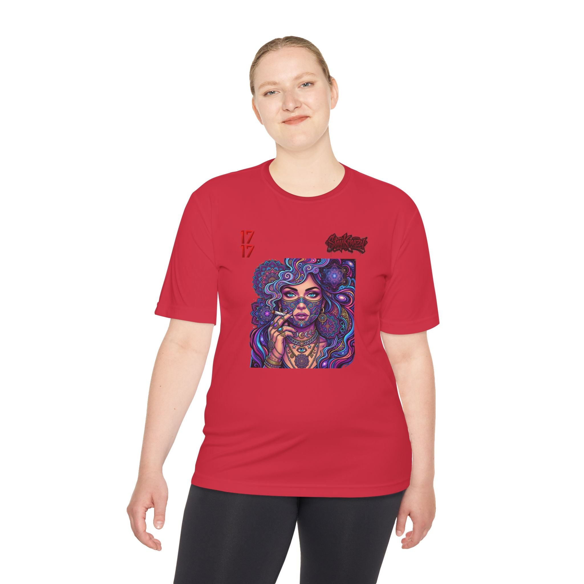 Psychedelic Woman Graphic Tee — Retro Cosmic Portrait Moisture‑Wicking Shirt