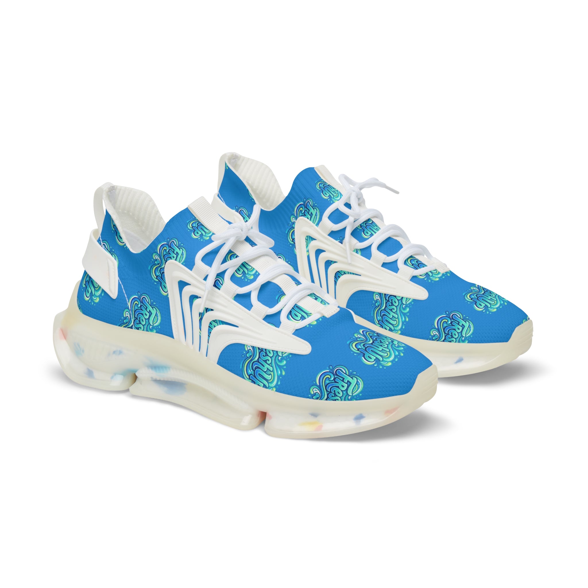 Mesh Sneakers — Blue 'Fresh Up' Patterned Athletic Shoes