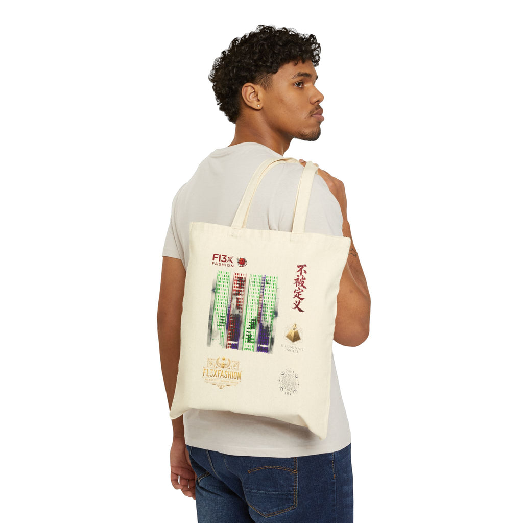 Canvas Tote Bag — Cyber City Graphic with Chinese Calligraphy