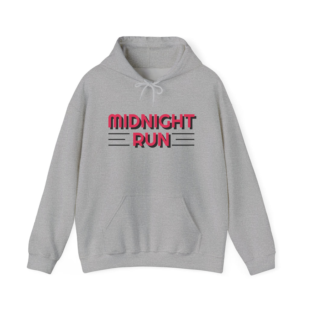 Midnight Run Hoodie — Retro Pink & Black Typography Pullover