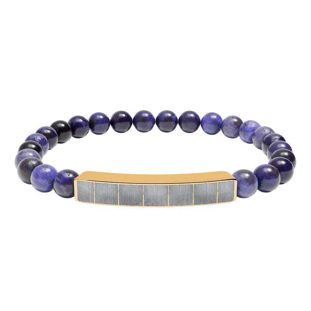 Engravable Natural Stone Bead Bracelet with Metal Bar