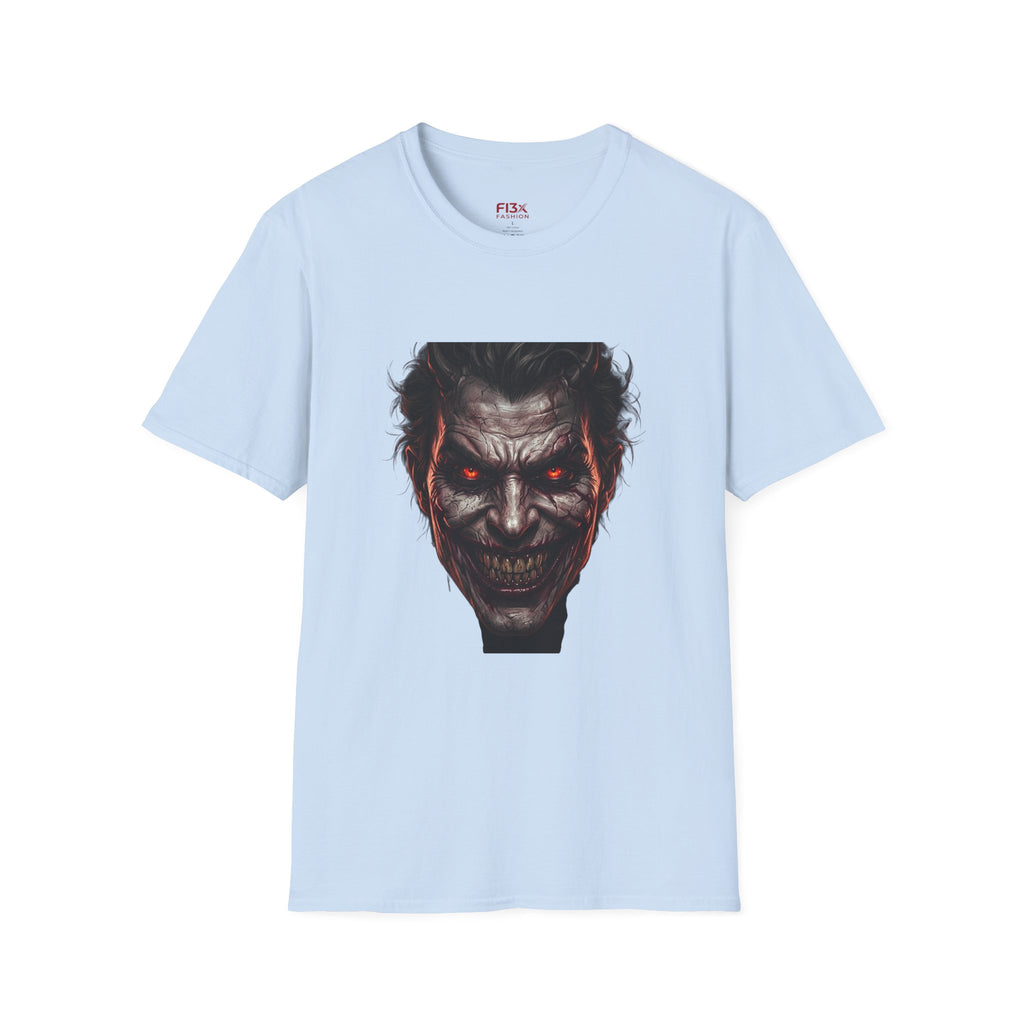 Horror Joker Face T-Shirt — Red-Eyed Villain Graphic Tee