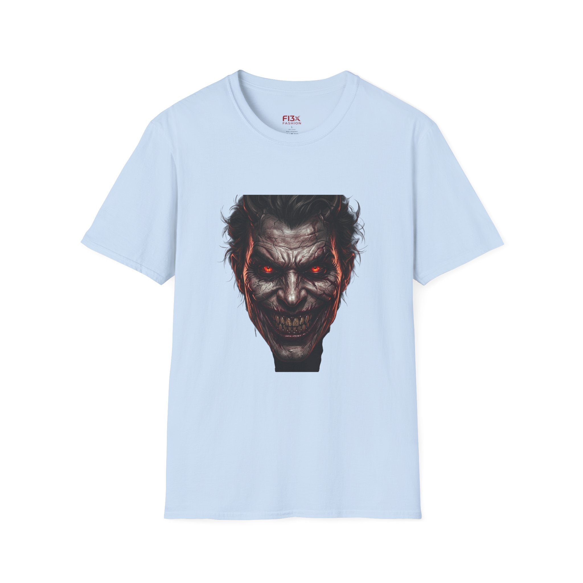 Horror Joker Face T-Shirt — Red-Eyed Villain Graphic Tee