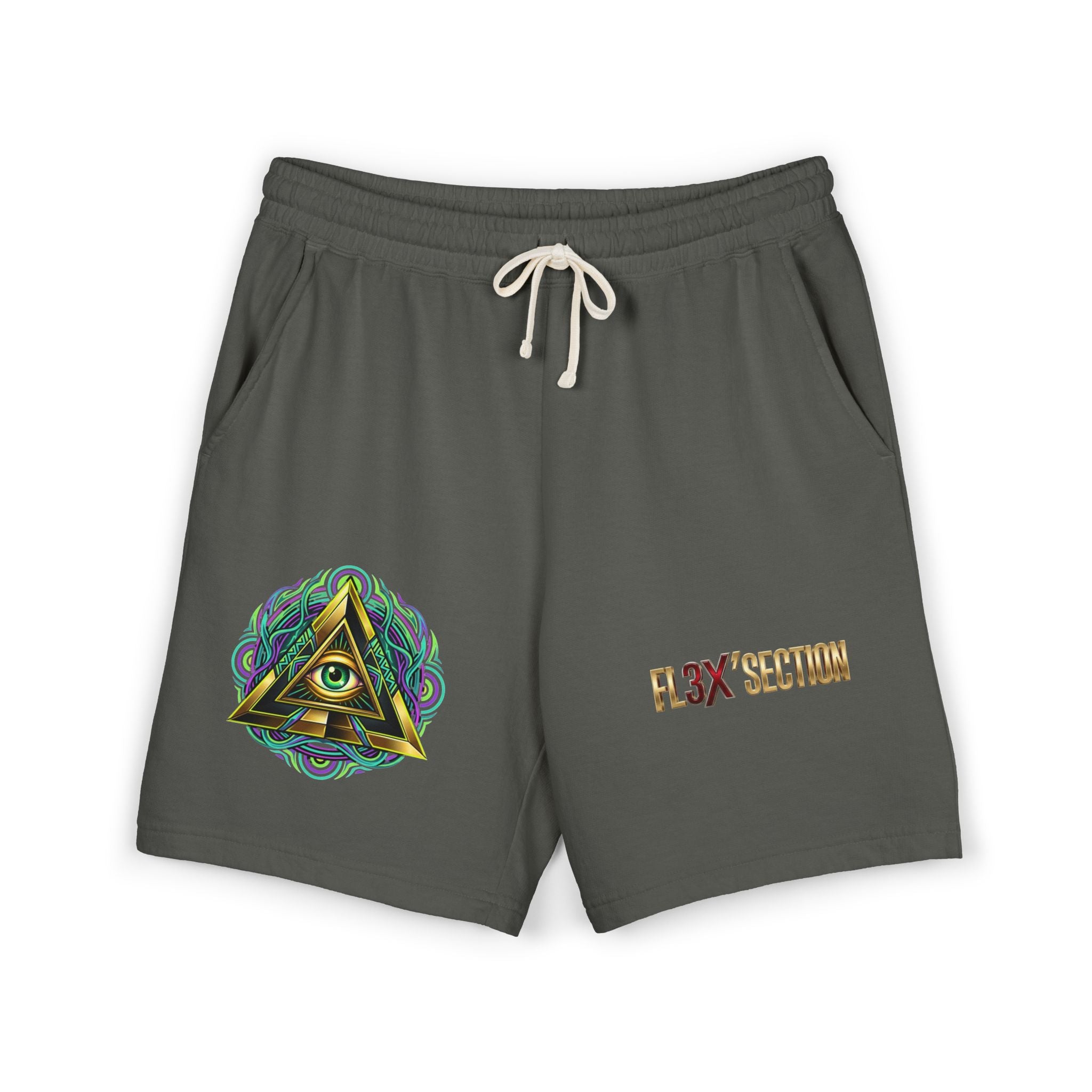 Conscious Symbol Fleece Sweat Shorts — Illuminati Triangle & Anarchy Graphic