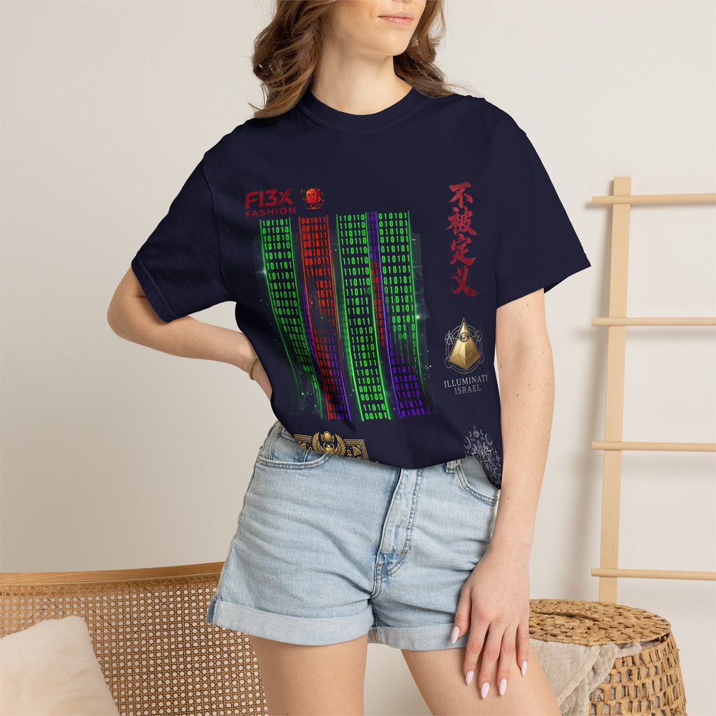 Graphic T-Shirt — Futuristic Cityscape Design with Japanese Calligraphy