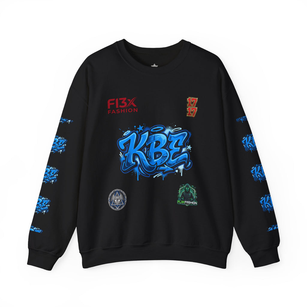 KBZ Graffiti Crewneck Sweatshirt – Streetwear Pullover with Blue Urban Tag Design