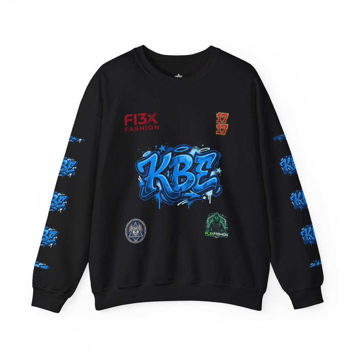 KBZ Graffiti Crewneck Sweatshirt – Streetwear Pullover with Blue Urban Tag Design