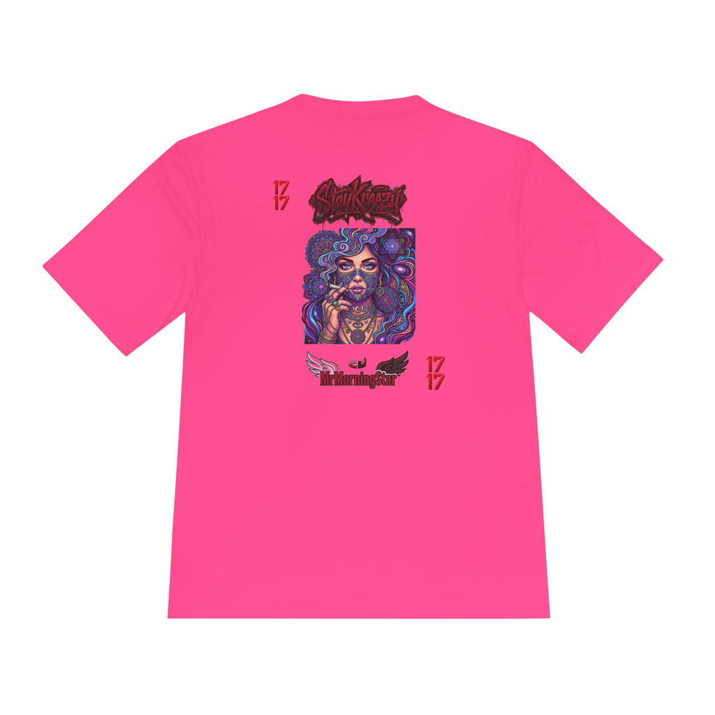 Psychedelic Woman Graphic Tee — Retro Cosmic Portrait Moisture‑Wicking Shirt