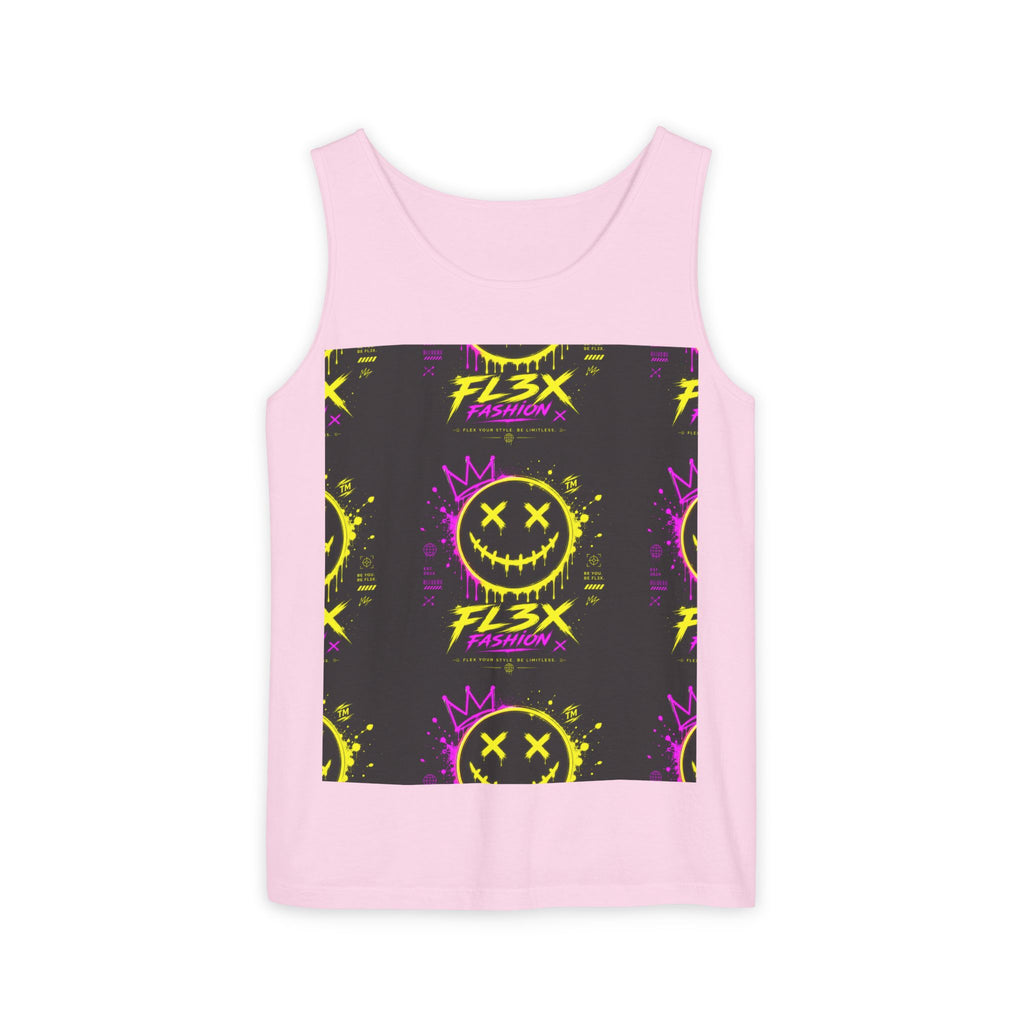 FL3X Fashion Graphic Tank Top — Neon Smiley & Devil Logo Streetwear