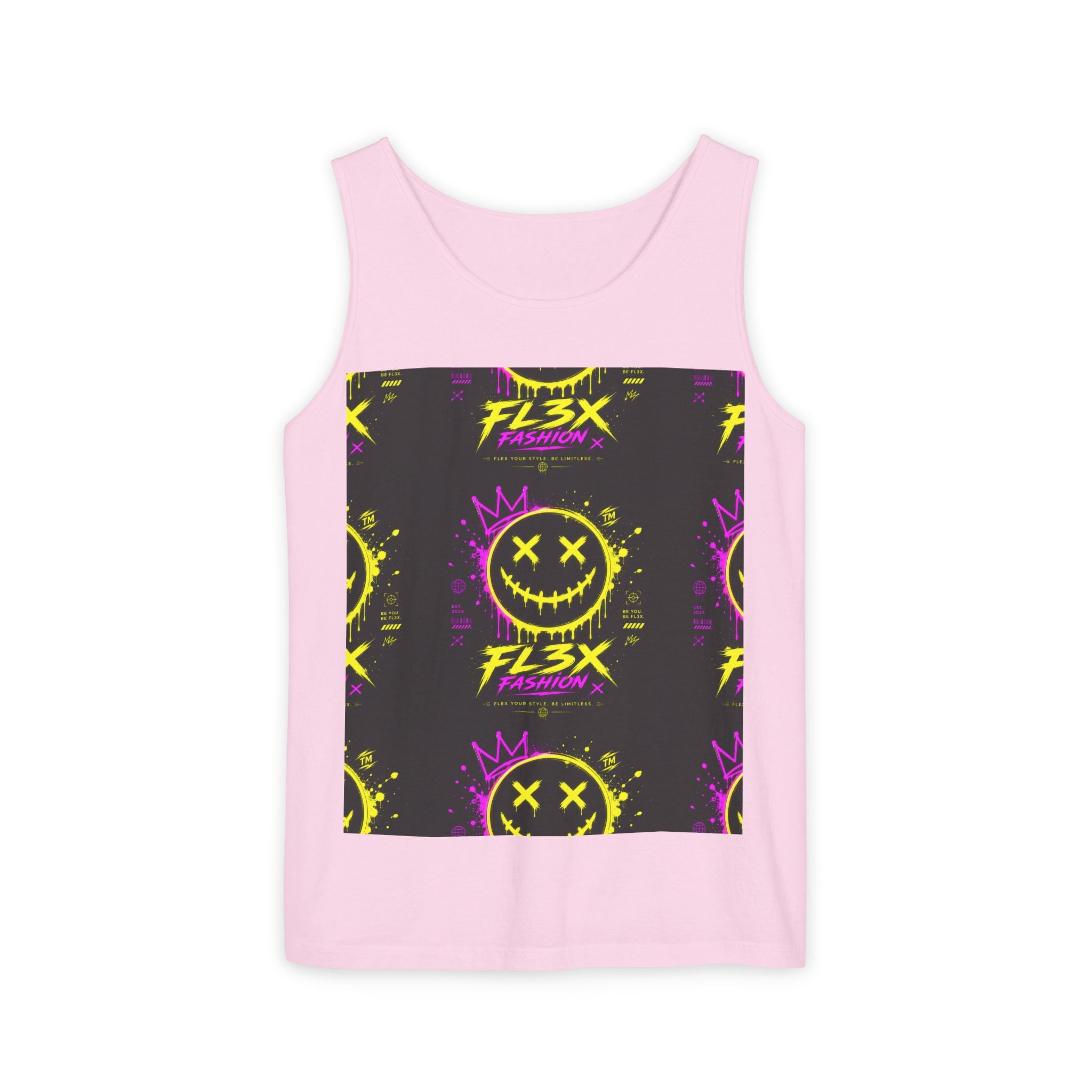 FL3X Fashion Graphic Tank Top — Neon Smiley & Devil Logo Streetwear