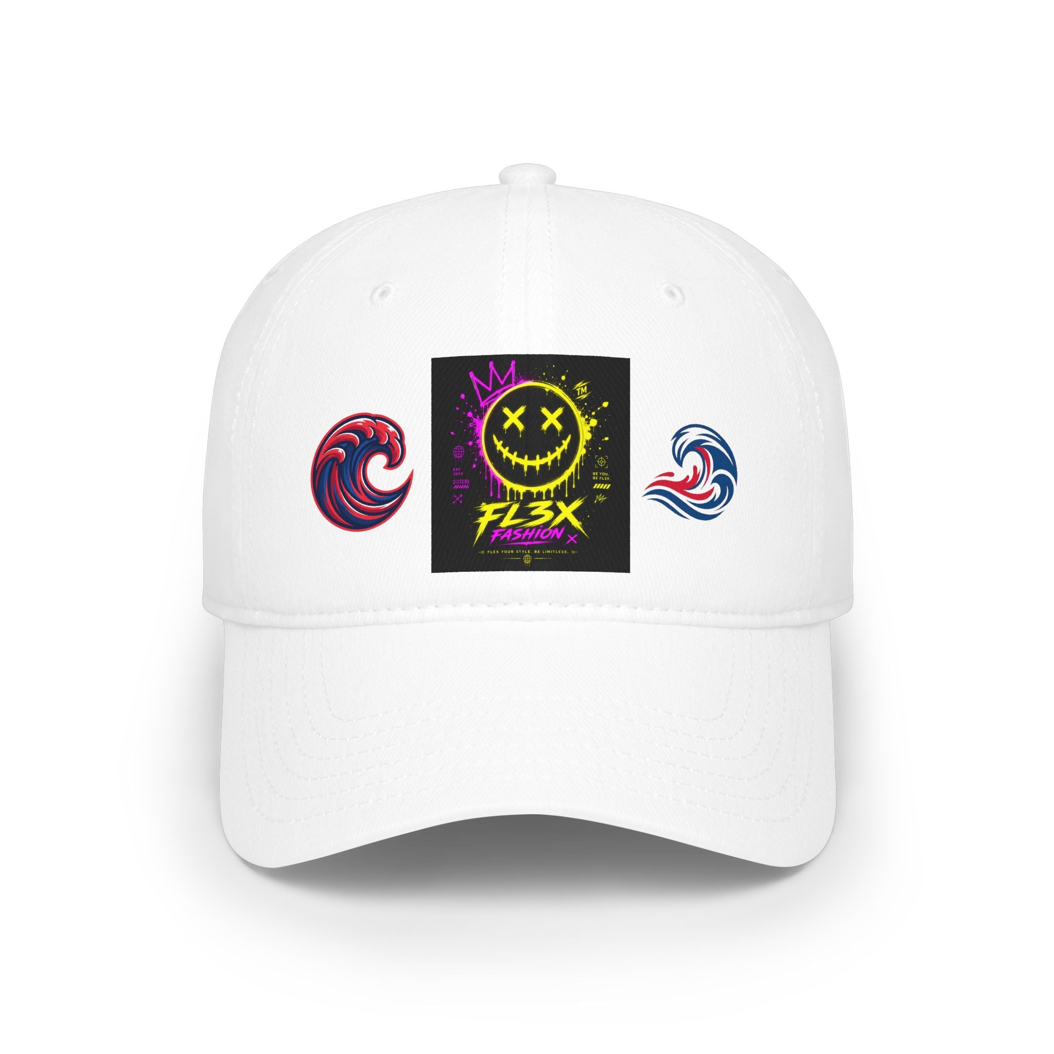 Low Profile Baseball Cap — Neon Grin Streetwear Hat with 'FL3X' Graphic