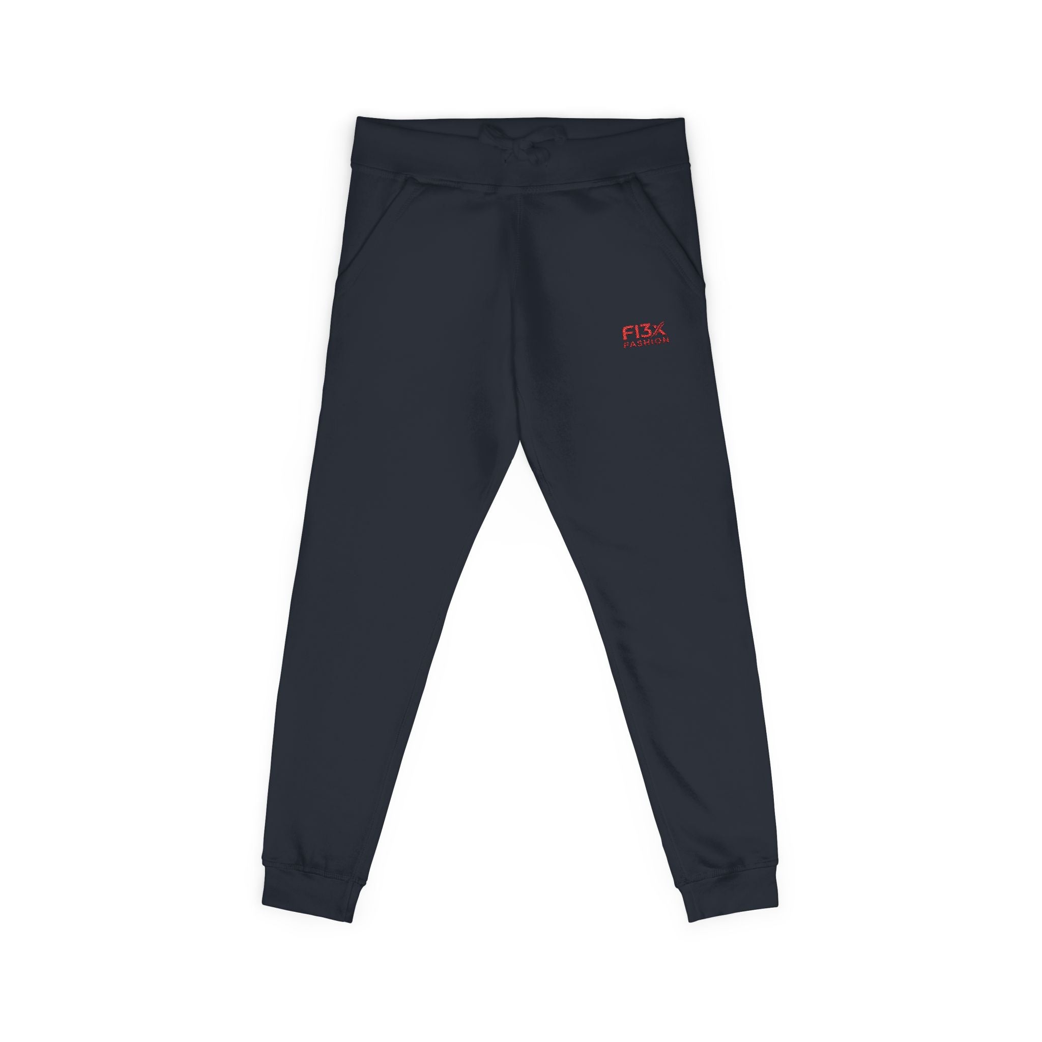 Embroidered Cozy Sweatpants — Minimal Red Logo Fleece Joggers