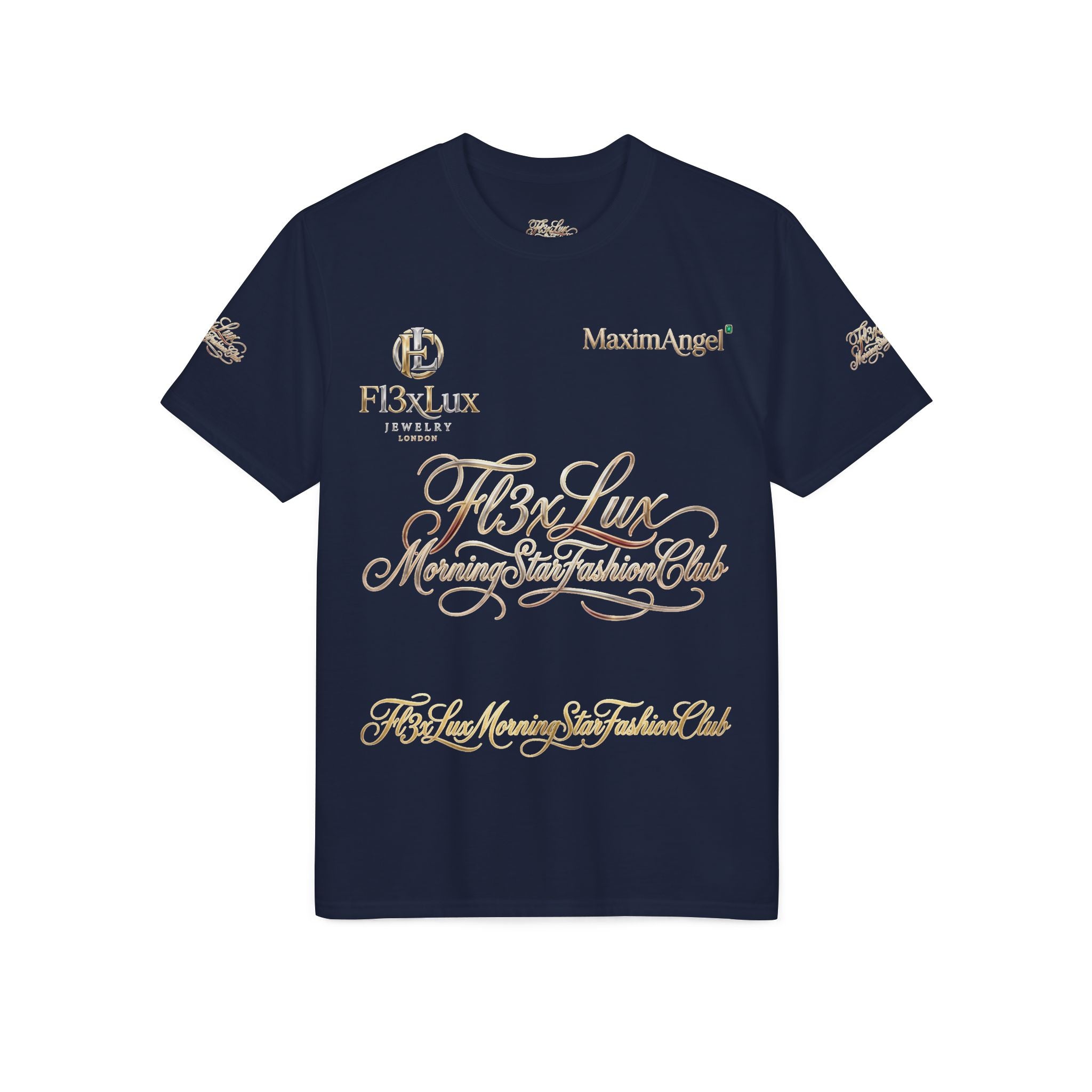 Luxury Gold Script Performance T-Shirt — F3xLux Morning Stay Fashion Club Design