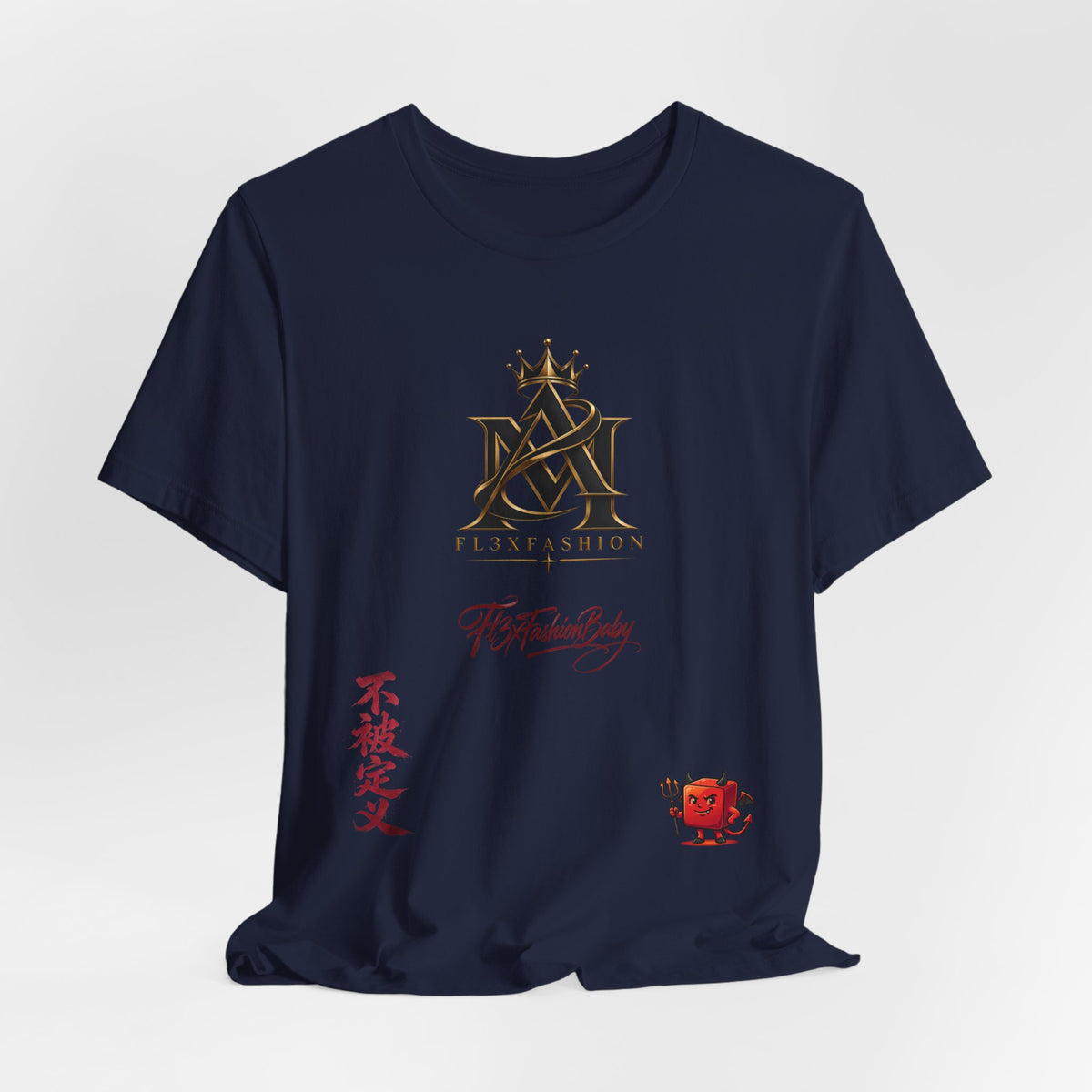 Graphic Tee — FuturFashion Logo Tee with Asian Script & Devil Character